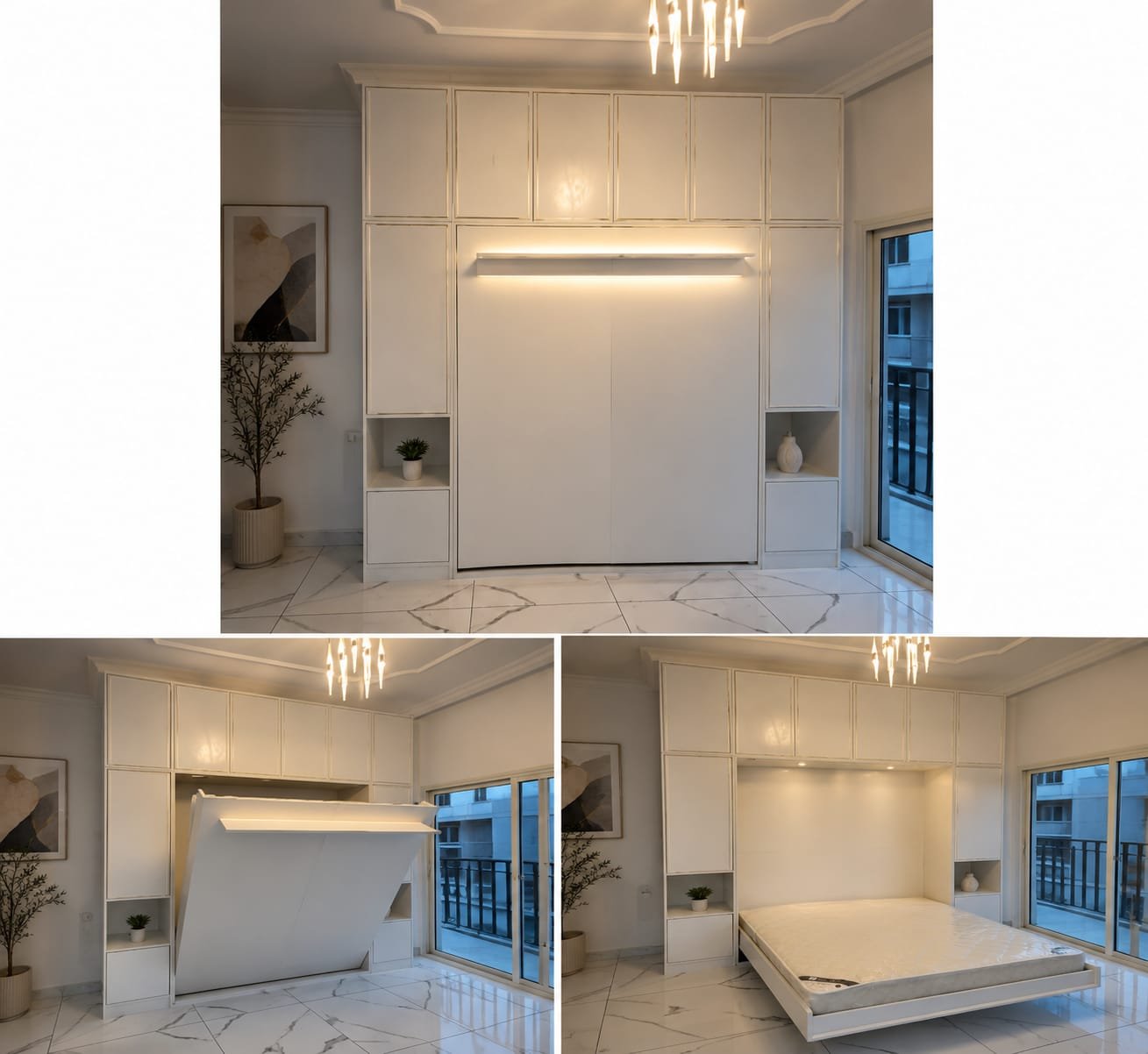 Vertical King Wall bed wooden with attachements and top storage