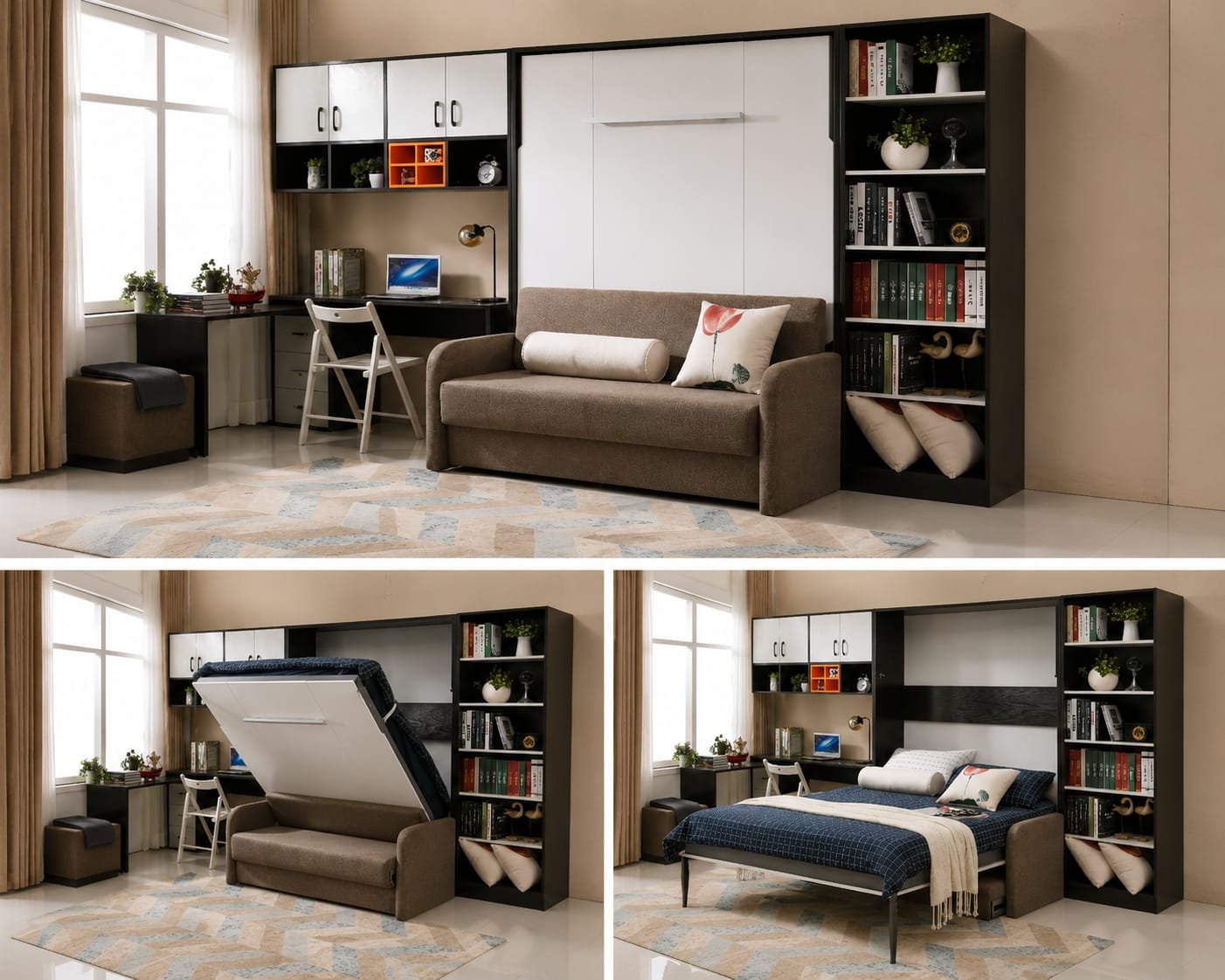 Queen Wall bed metal with sofa and side attachements